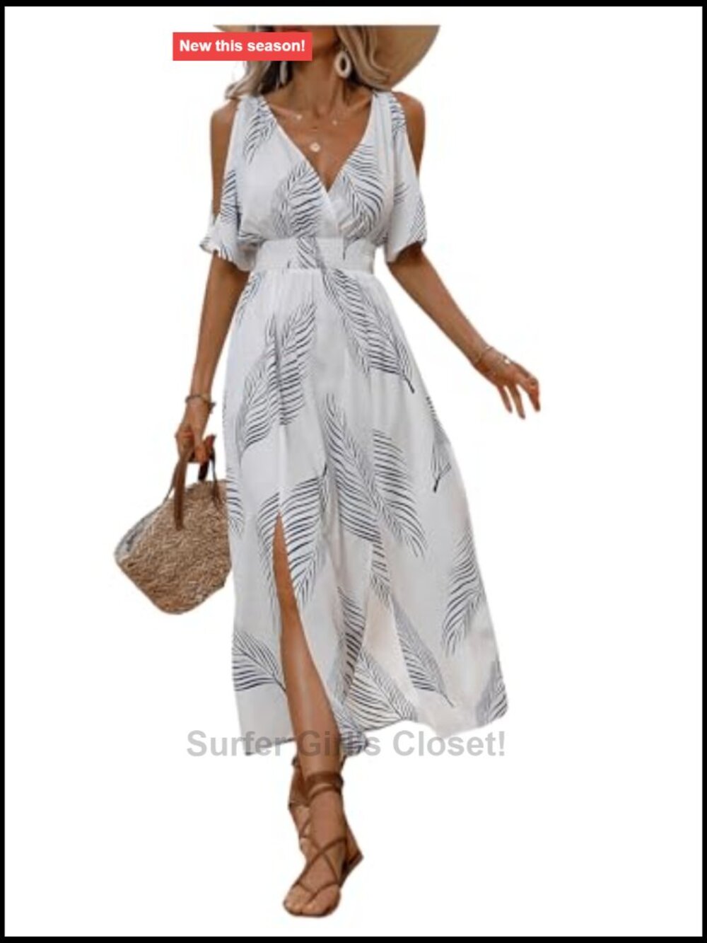 Women's Tropical Cold Shoulder Maxi Sundress Vacation Beach Dress Summer Outfit - Picture 4 of 7